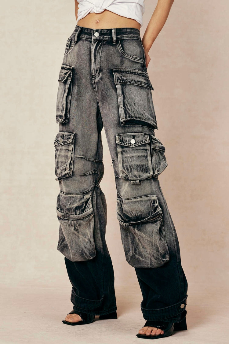 Ombre Multi Pocket Wide Leg Cargo Jeans – Flame Sisters