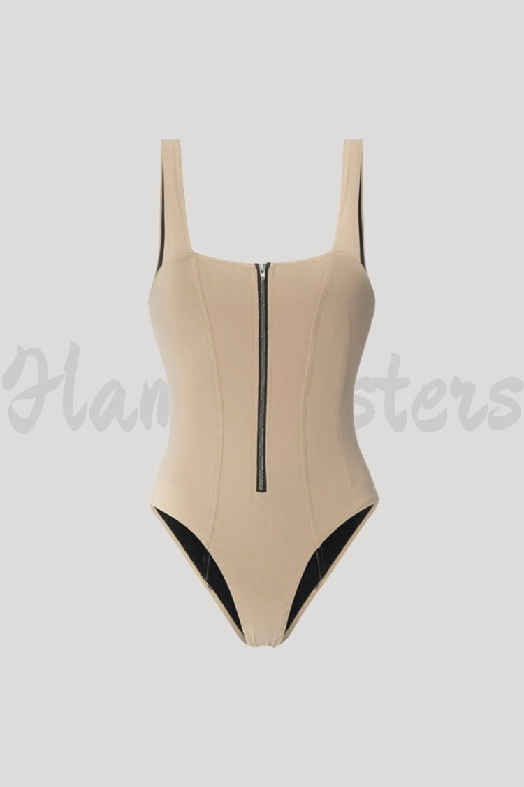 Zipper Detail Sleeveless Bodysuit