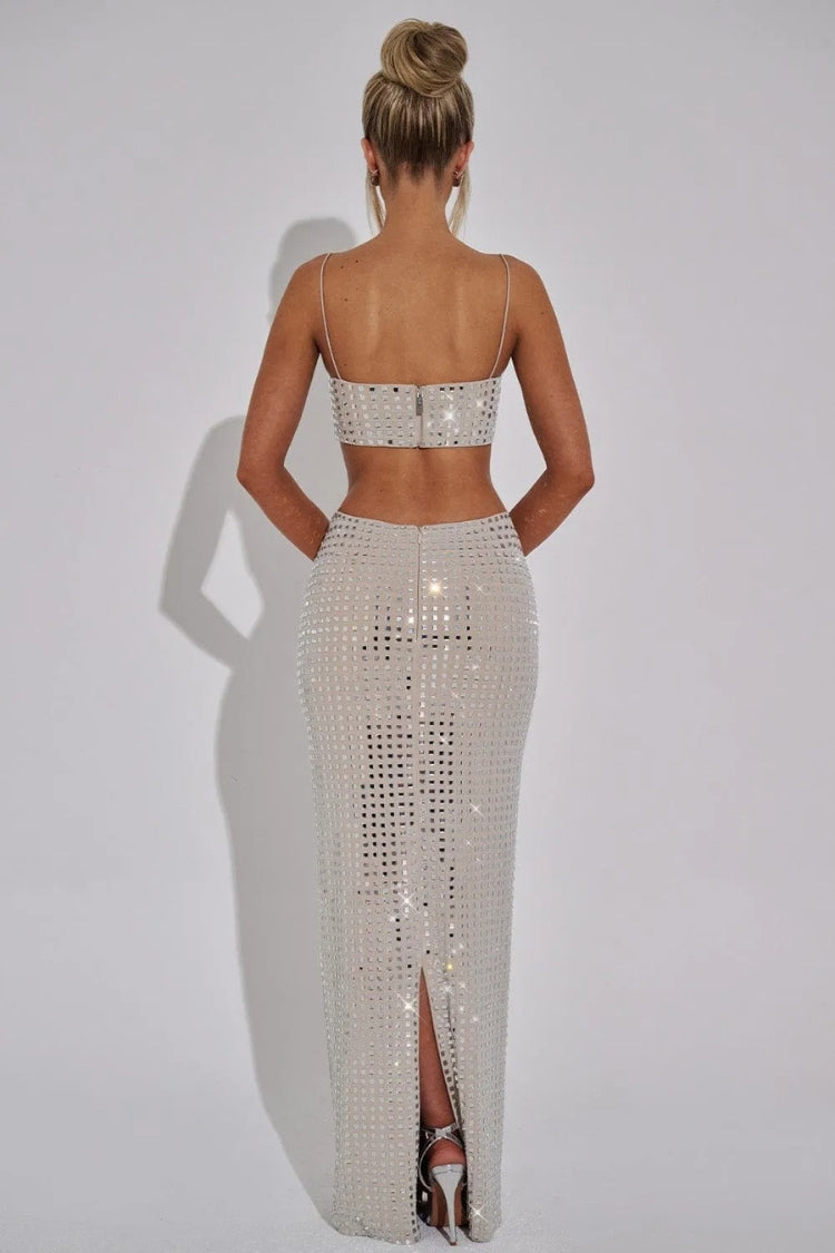 【OVERDUEFLAIR】CRYSTAL STRING SET SKIRT Brightside-Rhinestone-Mini-